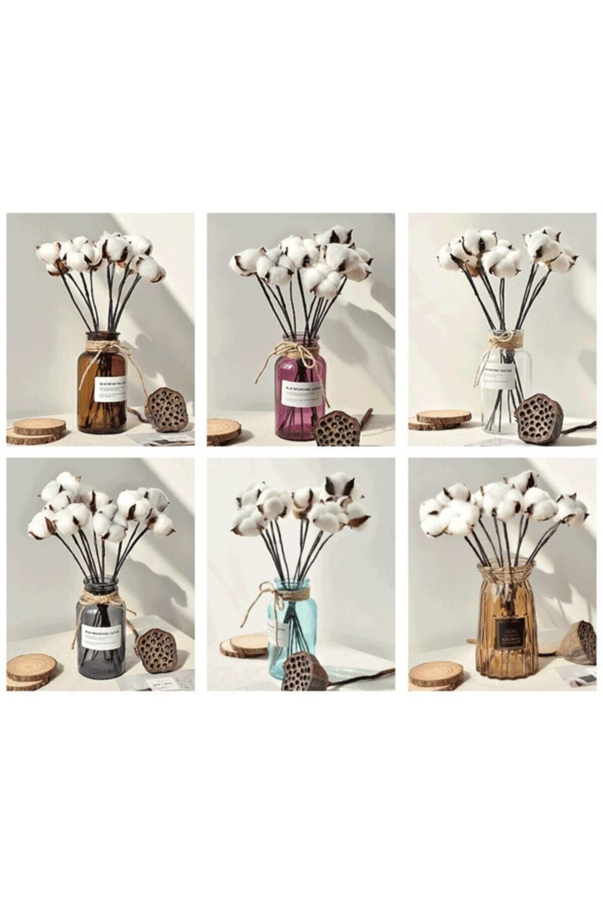 Beyaz Doğal Pamuk Dalları 6 Adet