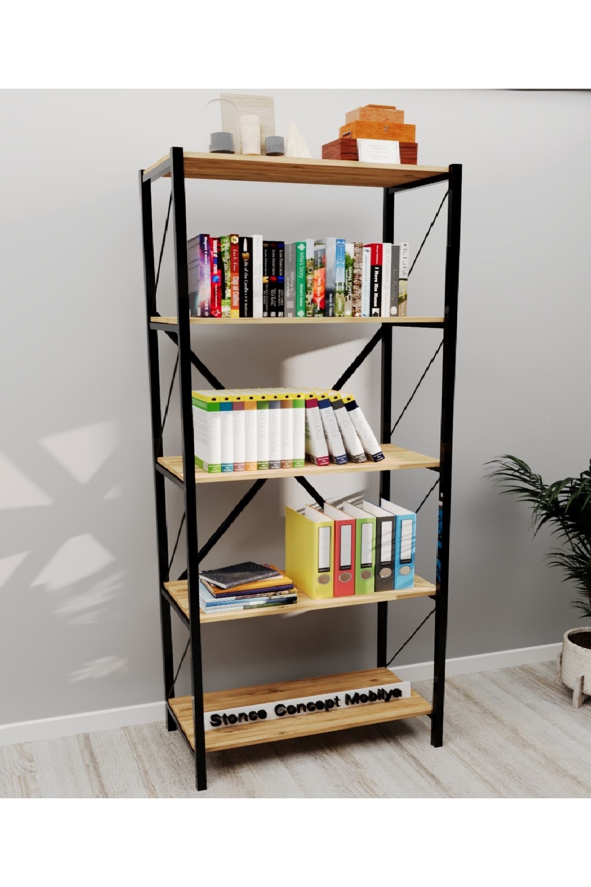 Kitaplık 5 Raflı Concept Rafofis Ev Dosya Kitap Rafı Atlantik Çam 150cm